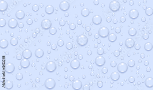 Water drops vector texture. Blue transparent wate drops. Vector background