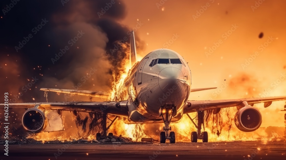 Plane on fire and smoke
