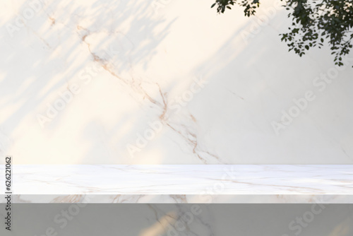 White marble top Product mockup presentation with soft white background Generative ai