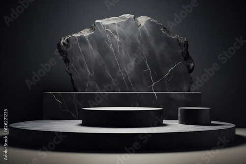 Black stone podium for product display