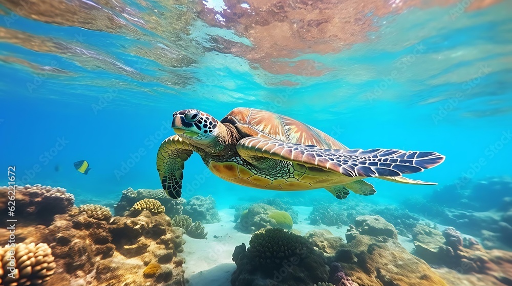 Naklejka premium a turtle swimming in the water