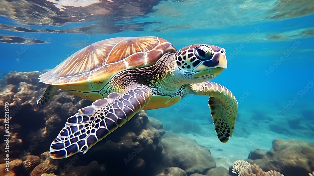 Fototapeta premium a turtle swimming in the water
