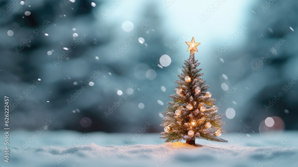 Beautiful decorated christmas tree in a winter landscape with snow Beautiful decorated christmas tree in a winter landscape with snow