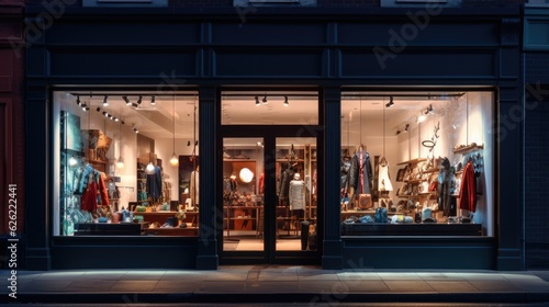 Store street showcase window in a city