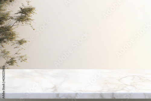 White marble top Product mockup presentation with soft white background Generative ai