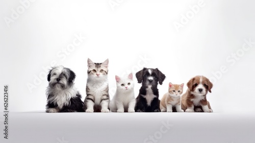 Group of cute pets on white background