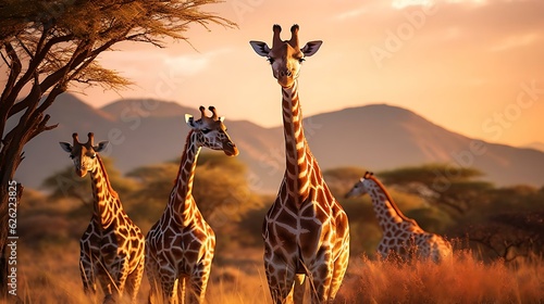 a group of giraffes in a field © KWY