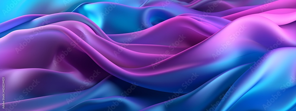 Futuristic Elegance - Abstract 3D Wave with Bright Blue and Purple Gradient Silk Fabric, Web Banner Futuristic Elegance - Abstract 3D Wave with Bright Blue and Purple Gradient Silk Fabric, Web Banner
