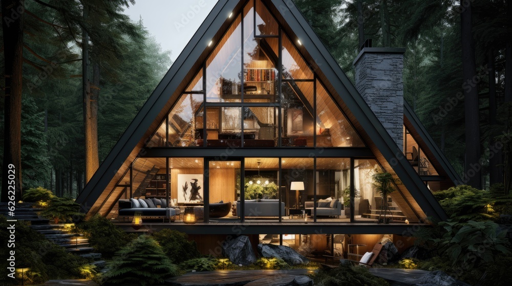 Fototapeta premium Contemporary Glamping Experience - Luxurious Villa Exterior in Minimal Style. Generative AI.