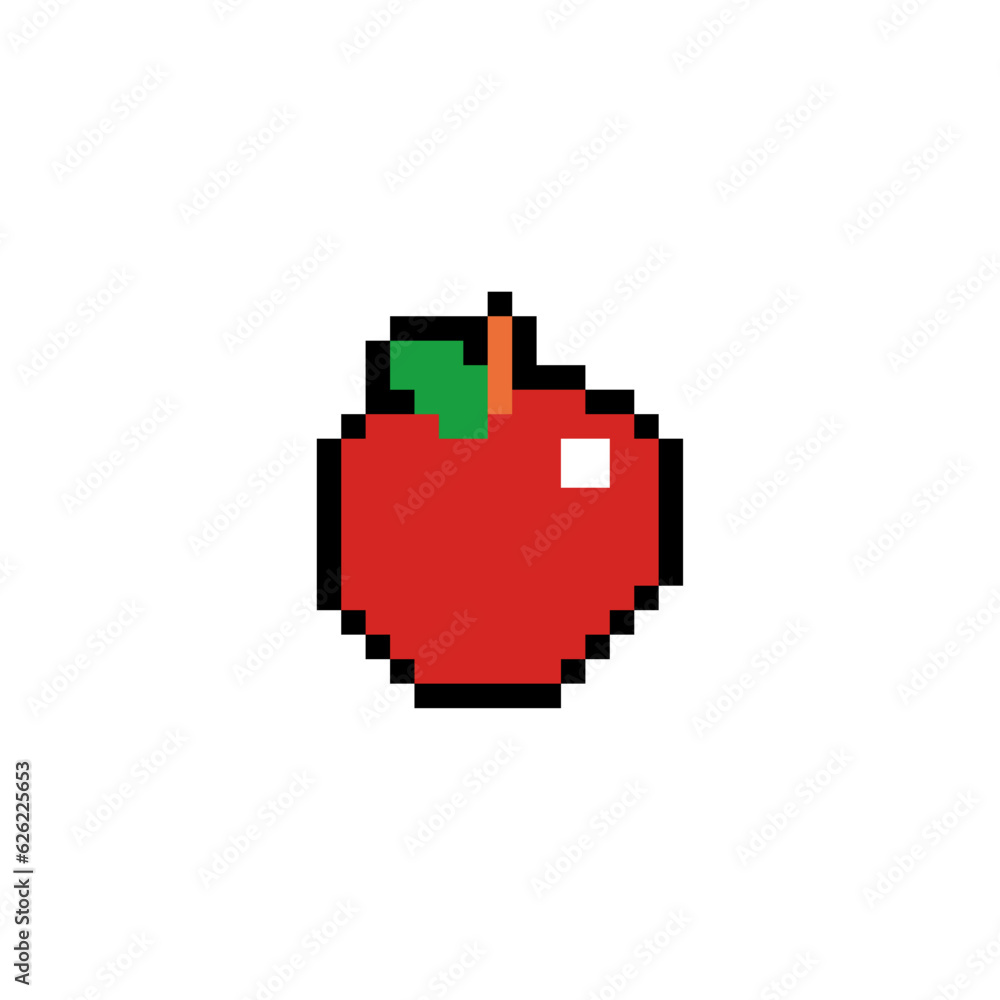 Apple pixel art icon isolated. 8 bit food sign. pixelated Symbol for mobile application Apple pixel art icon isolated. 8 bit food sign. pixelated Symbol for mobile application