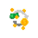 Money exchange icon pixel art isolated. Finance symbol pixelated. 8 bit Sign for banking application