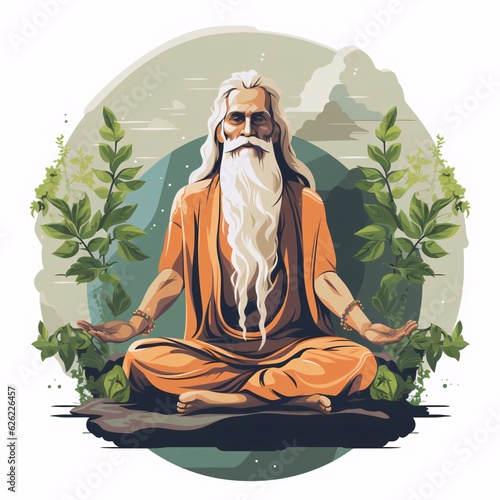 Sage Saint Rishi image illustration. Lotus pose. St Rishi in Hindu.. photo