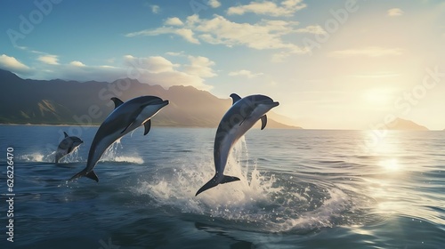 a group of dolphins jumping out of the water © KWY