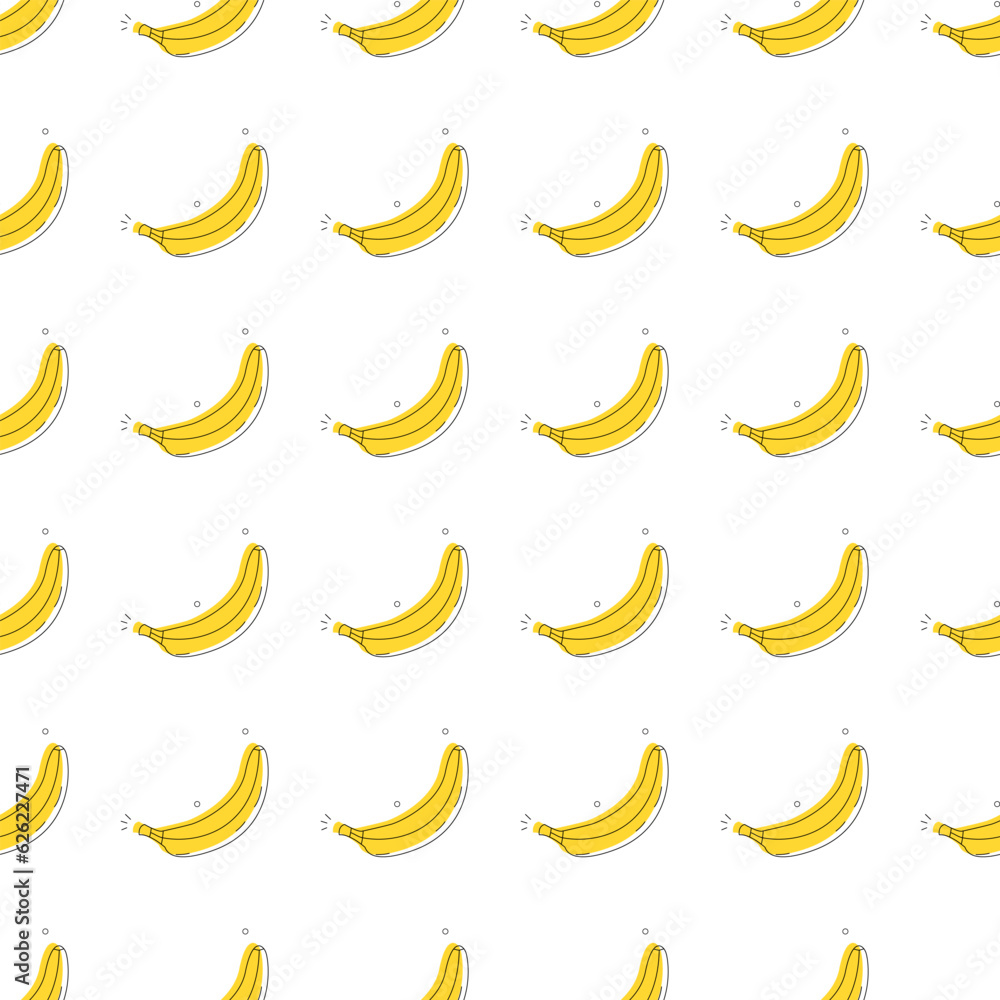 Seamless pattern with jungle bananas. Cute little cartoon on white background, forest fruit watercolor illustration