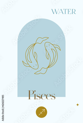Zodiac Water Pisces. Vector Illustration of Celestial Symbol. Astrology and Future Prediction. Horoscope Sign.