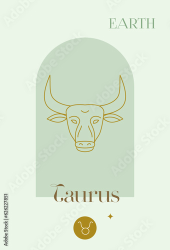 Zodiac Earth Taurus. Vector Illustration of Celestial Symbol. Astrology and Future Prediction. Horoscope Sign.