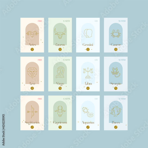 Zodiac Horoscope Signs. Vector Illustration of Celestial Symbols. Astrology and Future Prediction.