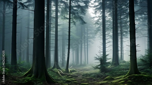 a foggy forest with trees © KWY