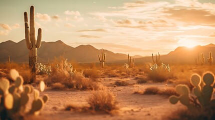 Rideaux Beige a desert landscape with cactus  © KWY