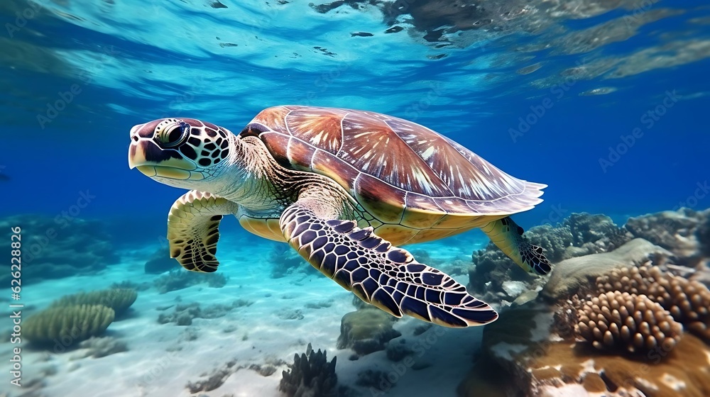 Fototapeta premium a turtle swimming in the water