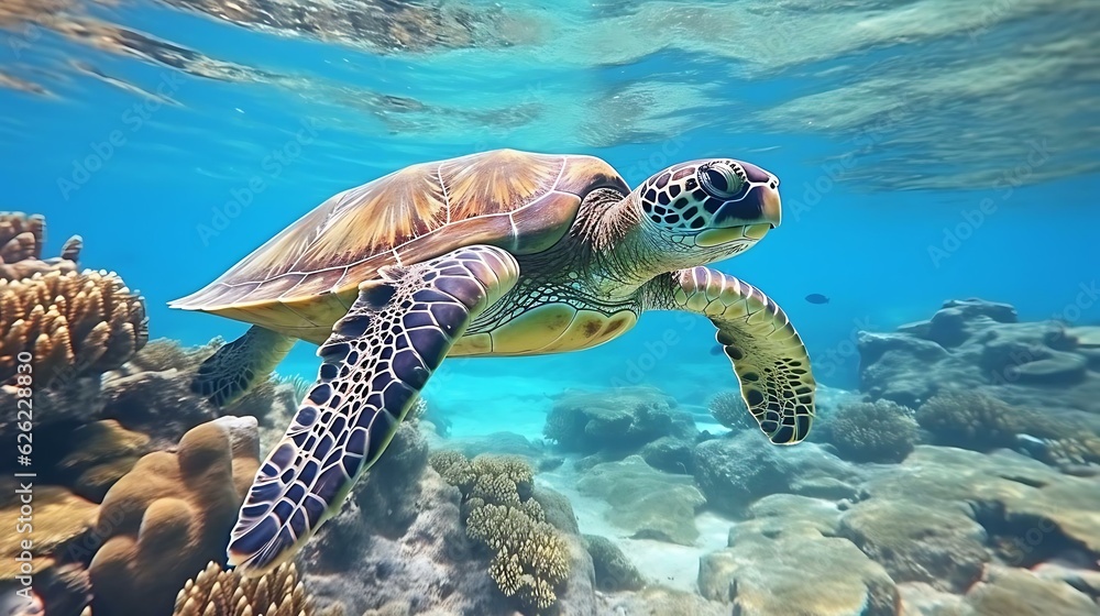 Fototapeta premium a turtle swimming in the water
