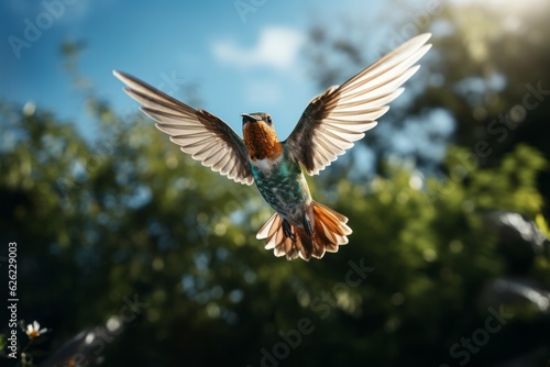 Hummingbird Flying Outdoors. © Luisa