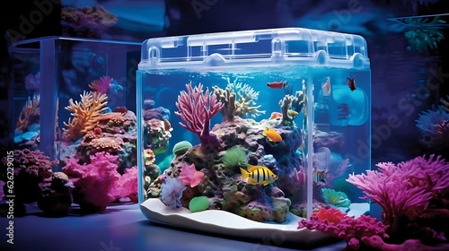a fish tank with fish and plants