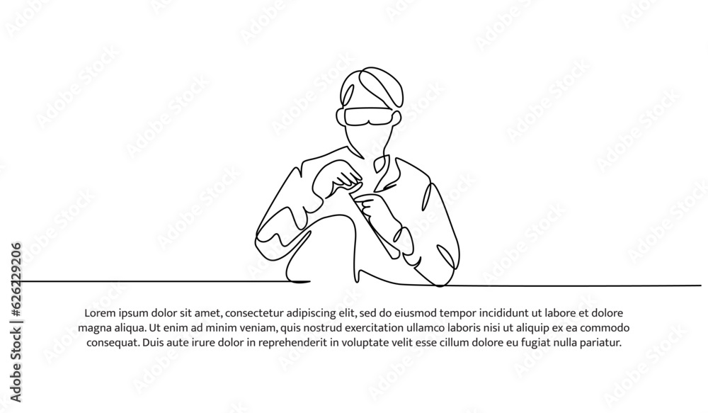 Continuous line design of the man doing lab testing. Decorative elements are drawn on a white background. Continuous line design of the man doing lab testing. Decorative elements are drawn on a white background.