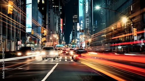 a busy street at night