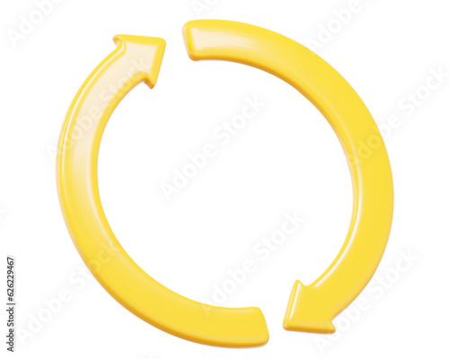 3d yellow refresh or recycle arrows icon. Cartoon style. Stock vector  on isolated background.