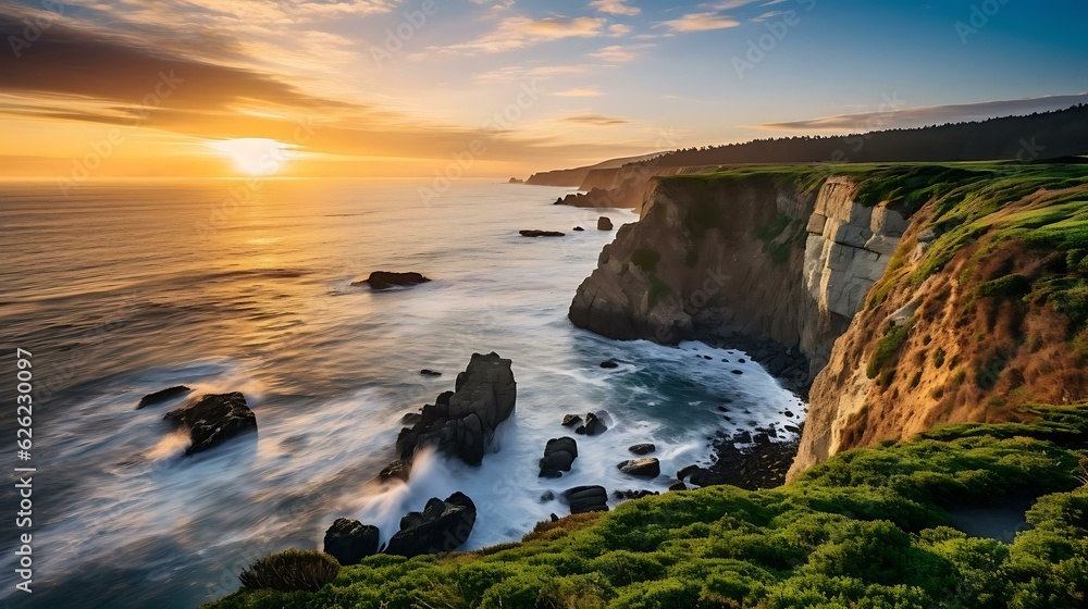 a rocky beach with a sunset