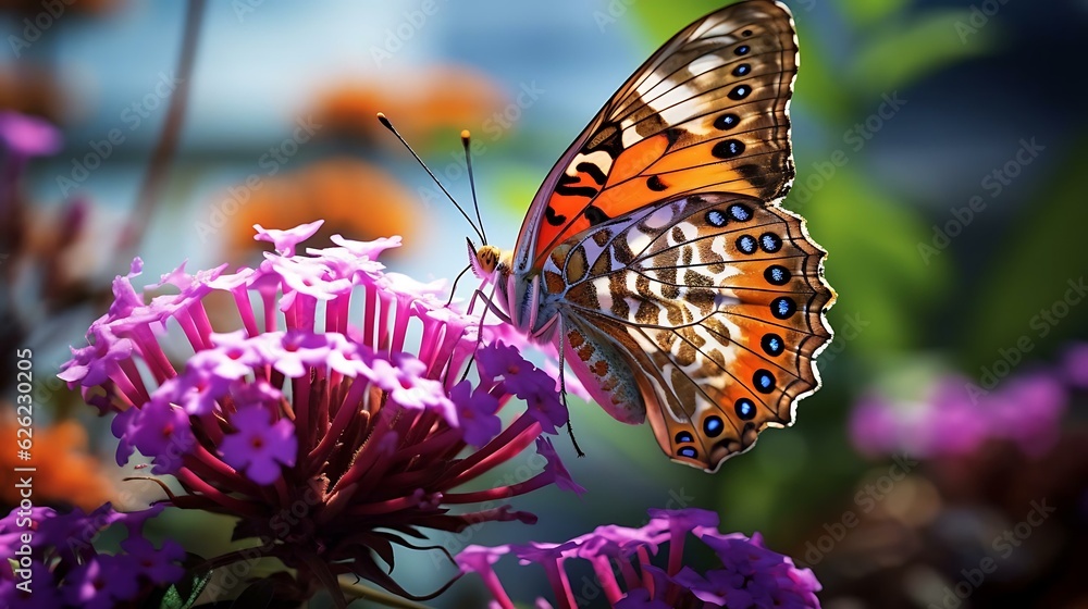 a butterfly on a flower - obrazy, fototapety, plakaty 