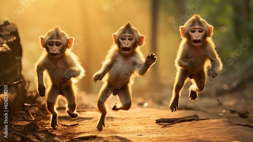 a group of monkeys running photo