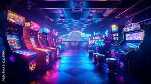 a room with many arcade games