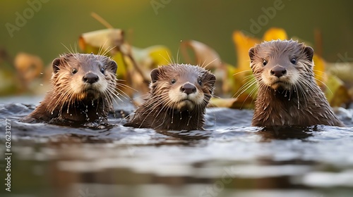 a group of otters in water © KWY