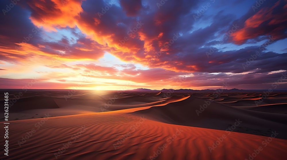 a sandy desert with a sunset
