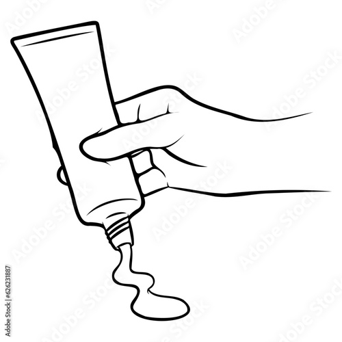 Woman Put on Lotion Line Drawing.