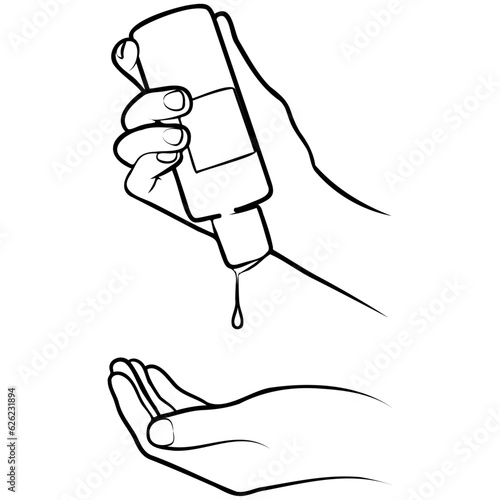 Woman Put on Lotion Line Drawing.