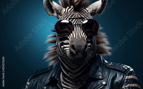 A Zebra in Sunglasses and Leather Generative AI