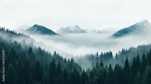 a forest of trees and mountains