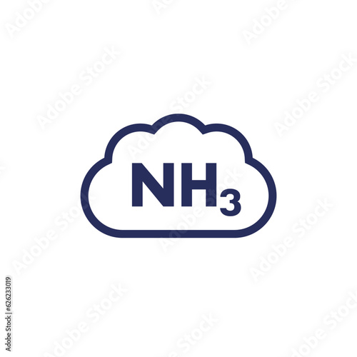 ammonia, NH3 gas icon with cloud on white