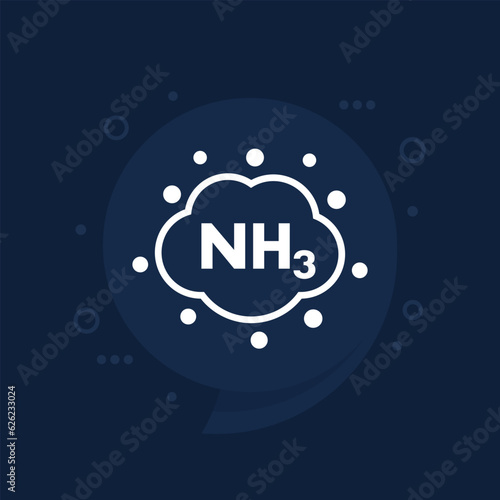 ammonia, NH3 gas icon with a cloud, vector