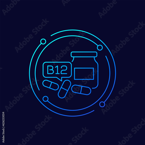 B12 vitamin icon, linear design