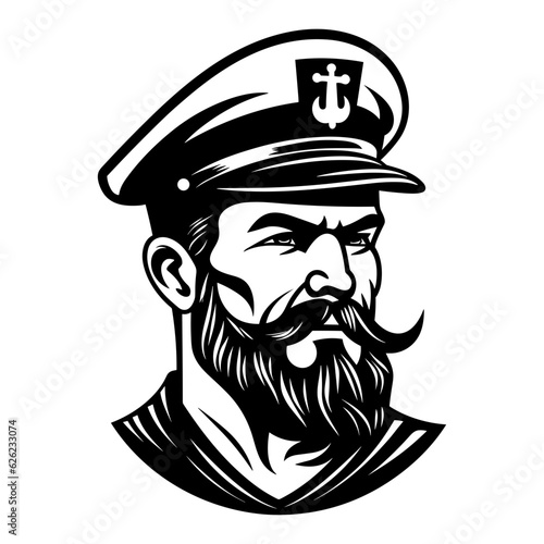 Sailor portrait beard cap logo black silhouette svg vector