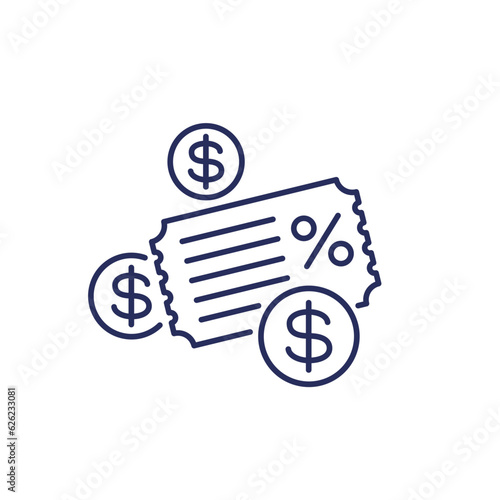 coupon, discount icon, save money line vector