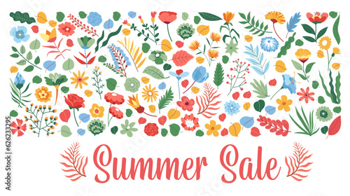 Summer sale floral promo banner with discounts