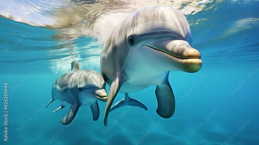 Naklejka premium dolphins swimming in the water
