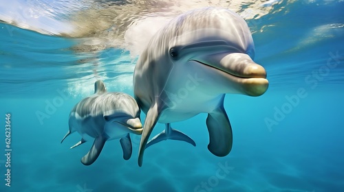 Fotografia, Obraz dolphins swimming in the water