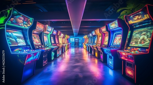 Print op canvas a room with many arcade games