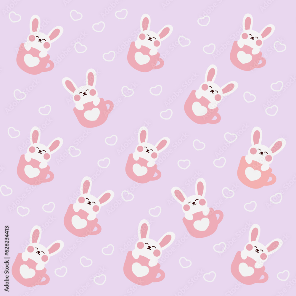 Seamless pattern with bunnies. Bunnies cup seamless background,